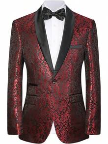 Men's Floral Dinner Party Prom Wedding Stylish Suits For Men One Button Dinner Jacket Pants Sethalloween - 紅色-2件 - 查看 5