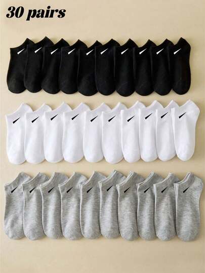 1/6/9/10/12/15/30双男女通用袜子运动袜白/黑/灰短袜隐形袜纯色简约款适合日常休闲穿着