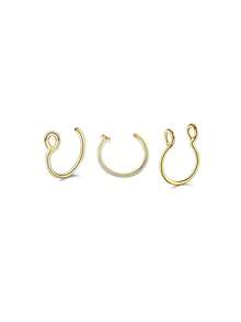 3Pcs Stainless Steel Fake Nose Ring For Women Gold/Silver/Black Septal Ring C Clip Ring For Unisex, Fake Piercing Body Jewelry Non Piercing