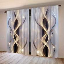 2片装高清数码印花旋转条纹图案薄纱窗帘，采用经济实惠的涤纶面料，半透明设计，保护隐私，不易褪色，可手洗/机洗，杆袋式悬挂，适用于卧室和客厅装饰。