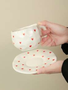 1 Peça Conjunto de Xícara e Pires de Café Cerâmica Artesanal Criativa, Adequado para Uso Doméstico, Escritório, Café, Ótima Ideia de Presente, Presentes Personalizados, Presentes para Mulheres, Presentes para Mães, Presentes de Aniversário