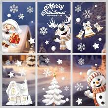 Christmas Window Adsorption Film Christmas Snowman Window Stickers Christmas Glass Window Stickers Winter Christmas Holiday Decorative Stickers