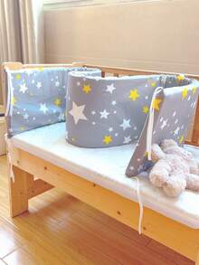 1pc Baby & Kids Bed Rail Guard, Removable & Washable Anti-Fall Anti-Collision Bed Bumper, Soft Bed Safety Guard For Girls & Boys, Ideal Gift - Yellow and White Stars - View 7