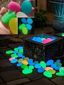 1/6/12/20/30/40/50pcs Large Glow In The Dark Pebbles (Random Color), 4.5cm/1.77in, Suitable For Garden Landscape, Track Decor, Fish Tank Starry Sky Decor, Romantic Luminous Stones, Fit For Home, Outdoor, Runway, Aquarium, Halloween, Christmas, Thanksgiving, Valentine's Day, Absorb Sunlight Or Lamp Light To Glow At Night, No Electricity Needed, Suitable For DIY Romantic Occasions (Surface May Have Scratches, Which Is A Normal Phenomenon In The Production And Transportation Process, Please Understand.) - Multicolor - View 3