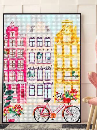 |5D DIY Diamond Painting|Pink Fairy Tale Style DIY Diamond Art Kit, Fairy Tale Town Canvas Wall Art Print. Home Decor Diamond Painting, Mosaic Kit, DIY Your Own Wall Art, Enjoy The Fun Of Hands-On, Best Gift For Friends