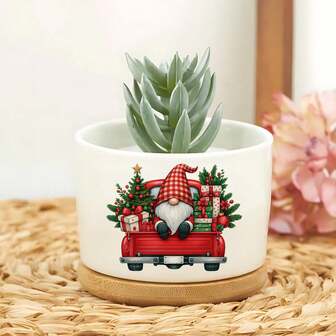 Jarrón de jardín navideño con gnomo festivo y camión - Macetas interiores, macetas decorativas y macetas para suculentas - Excelentes regalos para amantes de las plantas y mujeres - Ideal para la decoración de la sala de estar y la jardinería interior, perfecto para Navidad y cumpleaños