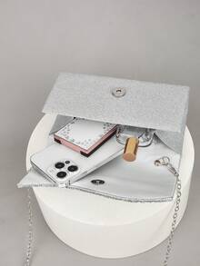 Túi xách mini đính đá trang trí nhẹ, thiết kế dây rút, túi trong suốt thời trang đính ngọc trai giả, túi dự tiệc - Bạc - Xem 6