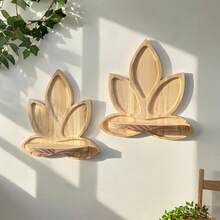 1/2pcs Wooden Lotus Shaped Wall Mounted Shelves, Boho Home Decor Rack For Living Room, Study, Wall Hanging Plant Holder