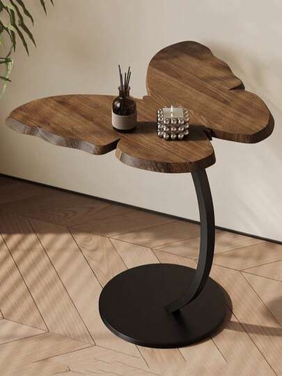 1pc Wooden Side Table/Coffee Table, Artistic Design With Carbon Steel Frame, Sturdy And Stable, Suitable For Home, Living Room, Balcony, Bedroom, A Special Gift For Friends