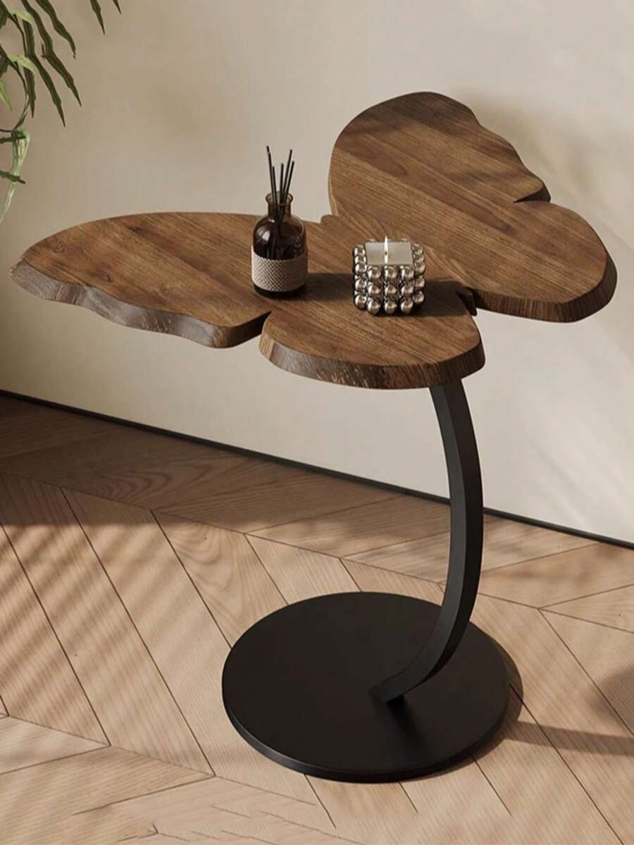 1 pieza Mesa lateral/mesa de centro de madera, diseño artístico con marco de acero al carbono, resistente y estable, adecuada para el hogar, la sala de estar, el balcón, el dormitorio, un regalo especial para los amigos