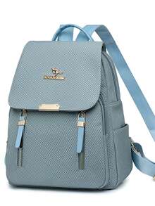 女士软皮背包，大容量女士背包，休闲旅行背包，女孩背包 - 藍色 - 查看 3