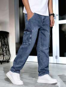 Boys Casual Pocket Minimalist Elastic Waist Jeans, Everyday Wear - Medium Wash - View 3