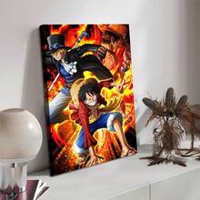1pc Anime Canvas Art - Ace One Piece Fiery Portrait With Red Hair & Blue Accents, Dynamic Action Pose, Perfect For Living Room, Bedroom, Office, Playroom Or Man Cave Decor, Anime Room Decor, Perfect Room Decoration, No Frame.