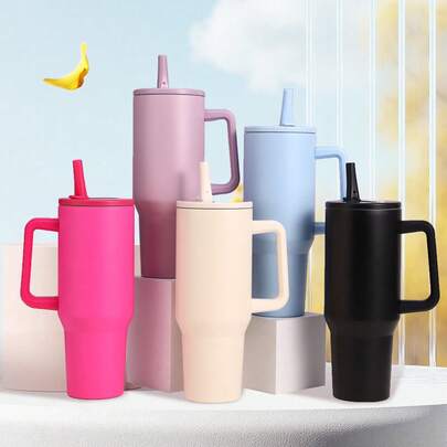 40 盎司不锈钢玻璃杯，带吸管和防漏盖 - 隔热旅行杯，适用于冷热饮品，耐用且可重复使用，非常适合露营、汽车、办公室 - 情人节、圣诞节、万圣节、感恩节、咖啡爱好者的理想礼物