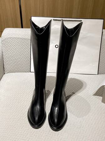 2025 High Quality Hot Selling Autumn New Chunky Heel Tall Boots, Versatile Fashion Over-The-Knee Low Heel Pointed Toe Elegant Minimalist Women Shoes