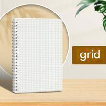 金属线圈笔记本，带背带，方格，横线，空白内页，内含文件夹，简约，便携，防水，适合学校和办公室使用 - 米色 - 查看 5