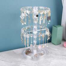 Estante de joyería giratorio de doble capa, estante de exhibición de joyería transparente en forma de árbol, estante de almacenamiento para pendientes y collares, 1. - Transparente - Ver 6