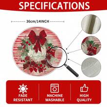 1 buc/4 buc/6 buc/60 buc Covorașe rotunde cu flori roșii de Crăciun, Covorașe din in de Crăciun, Covorașe rezistente la murdărie, Potrivite pentru casă, sufragerie și restaurant, Decor de masă, Articole pentru casă - Multicolor - Vizualizare 4