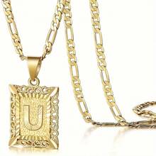 1 件男女通用 14K 镀金方形大写首字母吊坠项链，A-Z 链式项链 - 金黃色 - 查看 24