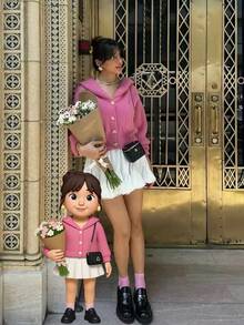 Áo len cardigan nữ Joy Knit thời trang thu đông mới, trở lại trường, giản dị tối giản đa năng, áo khoác cardigan dệt kim cài nút túi lớn có mũ rộng rãi, công sở cho nữ đi chơi du lịch sân bay - Màu Hồng  San hô - Xem 2