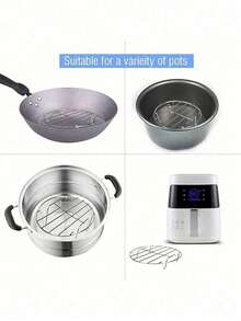 1 pieza Rejilla redonda de acero inoxidable para vaporera, soporte elevado para vaporera, apto para uso diario, reuniones familiares, fiestas (fiestas de Navidad), uso portátil de viaje, todo el año, utensilios de cocina - Plateado - Ver 5