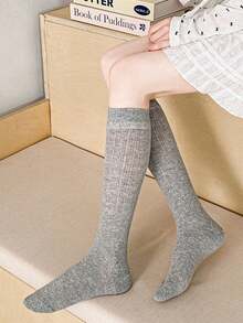 4 Pairs Solid Color Thin Calf Socks For Women, Breathable Mesh Texture, Ballerina Style Long Socks, Summer
