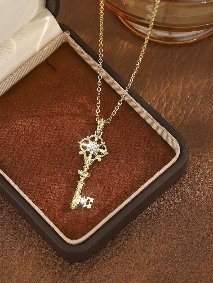 1 件波西米亚复古简约合金钥匙吊坠 - 金黃色 - 查看 1