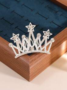 1pc Crown Hair Clip Headpiece For Children's Birthday Wang Guantong Hair Hoop Host Hair Clip Diamond Insert Comb Korean Style Girl Little Princess Baby Birthday Photo Crown Hair Clip Headpiece - Silver - View 7