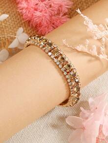 1PC Full Rhinestone Decor Bracelet For Women – Sparkling Crystal Statement Jewelry, Elegant & Glamorous Accessory For Parties, Special Occasions, Or Everyday Wear, Lightweight And Durable - 香檳色 - 查看 6