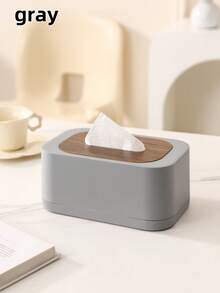1pc Nordic Minimalist Style Large Capacity Tissue Box With Spring And Wooden Lid. Can Accommodate 99% Of Tissue Sizes, Suitable For Storing Facial Tissues, Wet Wipes And Daily Tissues. Also An Ideal Home Decor Choice For Bathroom, Bedroom, Living Room, Office, And As A Gift For Halloween, Thanksgiving, Christmas, National Day And Other Holidays. - Multicolor - View 10