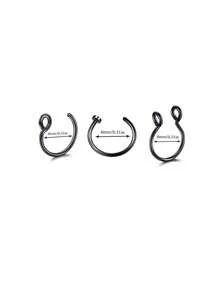 3Pcs Stainless Steel Fake Nose Ring For Women Gold/Silver/Black Septal Ring C Clip Ring For Unisex, Fake Piercing Body Jewelry Non Piercing