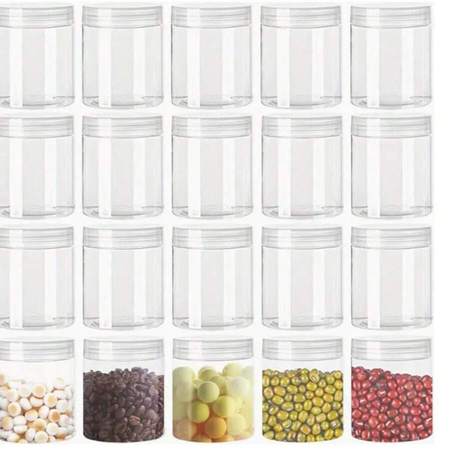 20 Pack Clear Plastic Jars With Snap-Lock Lids - Wide-Mouth Kitchen & Craft Storage Containers, Space-Saving Round Jars For Candy, Spices, Bathroom, Office - Ideal For Home, Commercial Use - Easy Grip Lid Closure, Food Storage Containers, Versatile Container, Snaplock