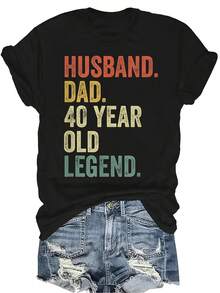 Camiseta de regalo de cumpleaños 40 para hombres, esposo, papá de 40 años - Camiseta unisex de verano, casual, transpirable, de personalidad, de cuello redondo, de manga corta, de ropa urbana, versátil, adecuada para adolescentes y adultos - Negro - Ver 1