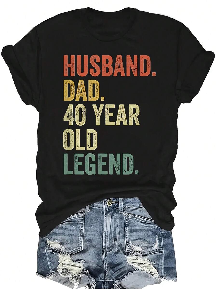 Camiseta de regalo de cumpleaños 40 para hombres, esposo, papá de 40 años - Camiseta unisex de verano, casual, transpirable, de personalidad, de cuello redondo, de manga corta, de ropa urbana, versátil, adecuada para adolescentes y adultos - Negro - Ver 1