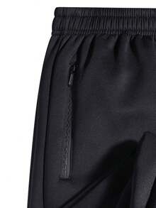 Plus Size Men's Solid Color Printed Knit Jogger Pants, Lightweight Drawstring Casual Outdoor Hiking Travel Running Workout Trousers Sports - Black - View 8