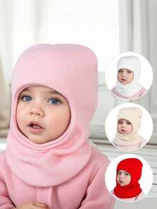 1 pièce Bonnet tricoté de couleur unie pour enfants, polyvalent, chaud et épais pour l'automne/l'hiver, convient pour un port quotidien
