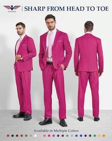 Traje de 2 piezas para hombre Hihawk, conjunto de pantalones sólidos de 2 botones, FGLB Navidad - Fucsia - Ver 6