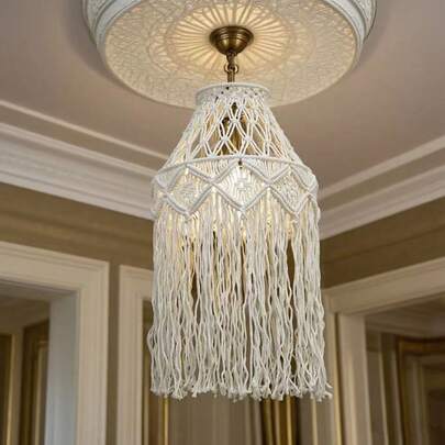 Handmade Hanging Lamp Shade, Anti-Glare Bohemian Idyllic Style Ceiling Lampshade, Wall Hanging Tapestry Pendant Light Decoration, Suitable For Living Room, Children's Room, Bedroom, Corridor