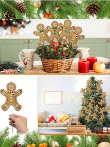 4 件大号姜饼人圣诞树挂饰，圣诞姜饼人桩 - 可爱质朴的节日装饰，户外草坪花园派对冬季装饰，适合节日居家、学校和办公室，圣诞树顶饰家居办公室节日派对花瓶装饰，羽毛装饰节日挂饰室内外，家居装饰，房间装饰 - 彩色 - 查看 10