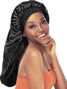 1pc Women's Pink Elastic Drawstring Long Satin Silk Hair Bonnet, Curly Hair Wrap, Suitable For Long Hair, Braids, Dreadlocks, Curly Hair, Satin Silk Hair Bonnet, Satin Bow Hair Bonnet