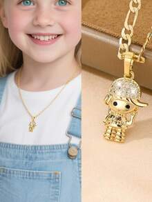 1 Piece Of Exquisite And Elegant Shiny Skirt Girl @ Hip Hop Hat Girl Copper Pendant Copper Inlaid Zirconia Necklace, Suitable For Giving To Girls/Boys/Family/Friends/Versatile/Light Luxury/Party/Banquet/Festival/Christmas/Thanksgiving/Halloween/Gift