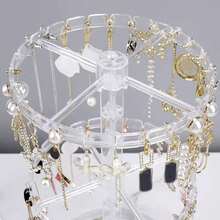 Estante de joyería giratorio de doble capa, estante de exhibición de joyería transparente en forma de árbol, estante de almacenamiento para pendientes y collares, 1. - Transparente - Ver 7