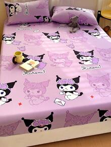 Sanrio 1 件可爱卡通印花床笠、// 床上用品、床垫保护套、床罩、床笠、舒适家纺、透气抗起球床垫保护套、家居装饰、适合所有床尺寸 - 单人床、双人床、大号床、特大号床、适合所有季节、防尘床罩、可机洗 - 紫色 - 查看 7