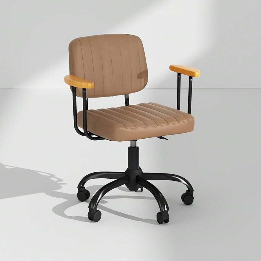 Silla Oficina en Casa,Silla Trabajo Giratoria Cuero PU con Respaldo Bajo y Brazos,Silla Escritorio con Ruedas Ajustable en Altura para Niños,Adolescentes y Adultos Marrón - Gama alta 1 - Ver 1