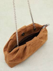 SCULPTEDSTYLE BAGS 1件秋冬新款復古棕色紋理麂皮手拿包，美拉德風女款手提包，歐美時尚百褶極簡女款手拿包，附鏈條肩帶可斜跨 - 棕色 - 查看 10