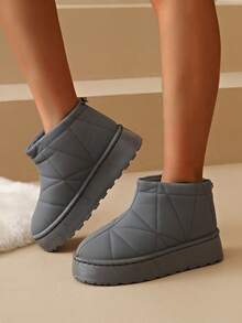 2025 Botas de nieve a prueba de agua de felpa corta antideslizante, botas de tobillo de invierno con textura para mujeres, zapatos de invierno con suela gruesa