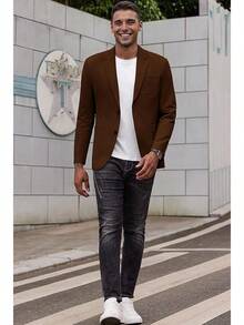 Men's Smart Wash Blazer Regular Fit Cotton Sport Coat Casual Suit Jackethalloween - màu nâu - Xem 5