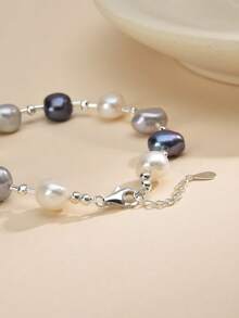 1 chiếc vòng tay ngọc trai tự nhiên bằng bạc 925, thích hợp làm quà cưới, quà đính hôn, quà cô dâu, quà Ngày của Mẹ, quà Ngày Valentine, quà sinh nhật. - Đen và trắng - Xem 3