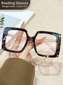 LiMiaoMiao 1pc Oversized Square Vintage Reading Glasses For Men & Women, Clear Lens, Computer/Reading Magnifier Glasses, +1.0 To +4.0 Magnification - Transparent - View 41