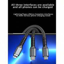 3-In-1 Super Fast Charging Cable, 3-In-1 Charging Cable With Transparent Illuminated Braided Nylon Wire, Fast Charging Data Cable Compatible With IPhone, Android, Camera, MP3 Universal Adapter 100W